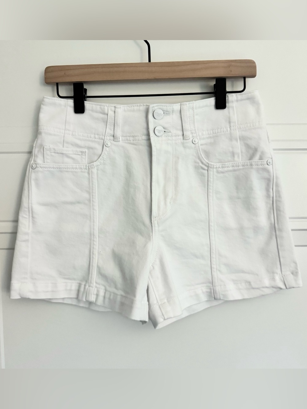 LOFT Revite Double Shank High-Waist White Denim Shorts, Size 25